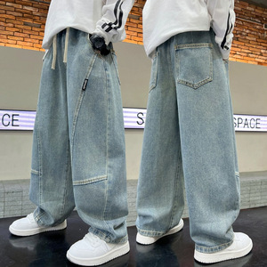 Vêtements pour garçons de 4 à 15 ans, vente en gros, printemps automne, jeans amples à jambes droites, jeans décontractés pour adolescents, pantalons en denim pour enfants - Product Image 1