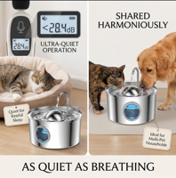 Fontaine à eau pour animaux de compagnie 3,2 L en acier inoxydable, distributeur d'eau pour chat et chien, rechargeable, écologique, en promotion