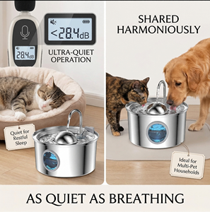 Fontaine à eau pour animaux de compagnie 3,5 L en acier inoxydable, distributeur d'eau pour chat et chien, rechargeable, écologique, en promotion - Product Image 4