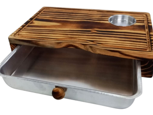 Planche à découper en bois avec tiroir en acier inoxydable et porte-gobelet, bloc de découpe rectangulaire multifonctionnel pour la cuisine - Product Image 1