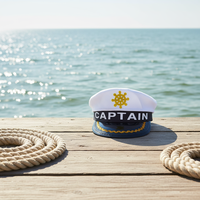 Casquette plate de capitaine de yacht brodée pour adulte, accessoire nautique pour fête costumée, cosplay, vente en gros