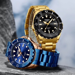 Montre de mode pour homme Drioshipping, montre de luxe haut de gamme, calendrier lumineux, étanche, montres à quartz, bracelet en acier massif, noir bleu - Product Image 2