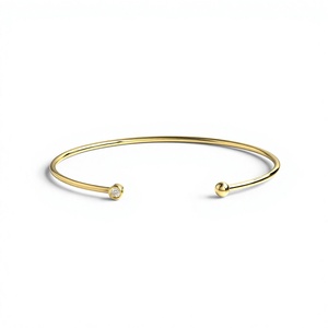 กำไลข้อมือแบบเปิดชุบทอง 18K 14K ประดับเพชรทรงกลมเจียระไนแบบบริลเลียนท์ เพชรเลี้ยงในห้องปฏิบัติการ พร้อมสายแบบทอร์คและปลายแบบลูกบอล - Product Image 1