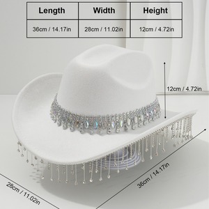 Sombrero de Vaquera de Fieltro Suave para Mujer, M56-58cm, con Borlas de Diamantes de Imitación, Estilo Occidental para Novia - Product Image 5