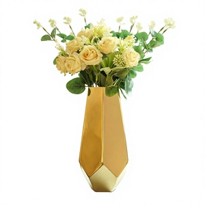 Golden Metal Flower <b>Vase</b> for Home Decor Modern Geometric <b>Decorative</b> <b>Vase</b> for Living Room Bedroom Office Tabletop Center Table - Product Image 1