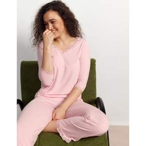 Conjunto de Pijama para Mujer, Suave, Cuello en V, Manga 3/4, Pantalones Cortos, 2 Piezas, Ropa de Dormir, Conjuntos de Descanso, Pijamas al por Mayor - Product Image 2