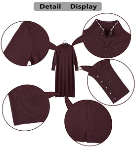 Abito da donna a collo alto a <span class=keywords><strong>maniche</strong></span> <span class=keywords><strong>lunghe</strong></span> con orlo a costine e spacco posteriore, casual ed elegante, in maglia traspirante, stile vintage, silhouette dritta, lunghezza al ginocchio - Product Image 4