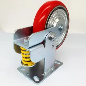 WBD Wheels supplier shock absorbing single spring high load capacity pu cast iron core caster wheels