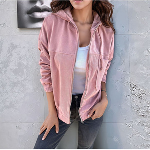Manteau décontracté pour femmes printemps automne 2025 nouveau Style <span class=keywords><strong>veste</strong></span> en <span class=keywords><strong>velours</strong></span> côtelé imperméable transfrontalier avec cordon capuche poche zippée - Product Image 3