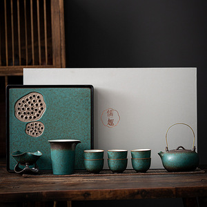 Kung Fu <b>Tea</b> Set Stoneware 6 Person Ceramic <b>Tea</b> Tray With Handle Teapot Gift <b>Box</b> - Product Image 2