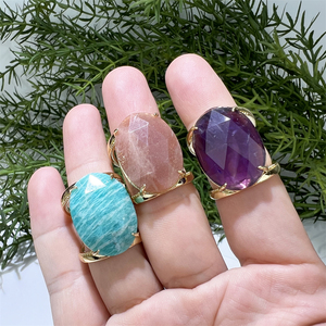 Bijoux de mode, pierres précieuses de guérison, lapis-lazuli, œil de tigre, améthyste, labradorite, pierre <span class=keywords><strong>cabochon</strong></span> ovale facettée, <span class=keywords><strong>bague</strong></span> ajustable en or pour femmes - Product Image 3