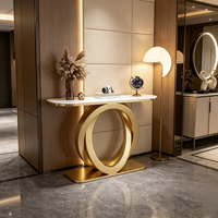 Console d'entrée en pierre de quartz de style luxueux avec structure métallique, design moderne et luxueux, facile à nettoyer, meubles de salon