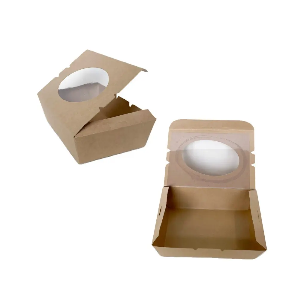 กล่องใส่สลัด/พิซซ่า/แฮมเบอร์เกอร์/กล่องใส่อาหารจานด่วนกระดาษคราฟท์สีน้ำตาล/ขาวสำหรับใส่อาหาร