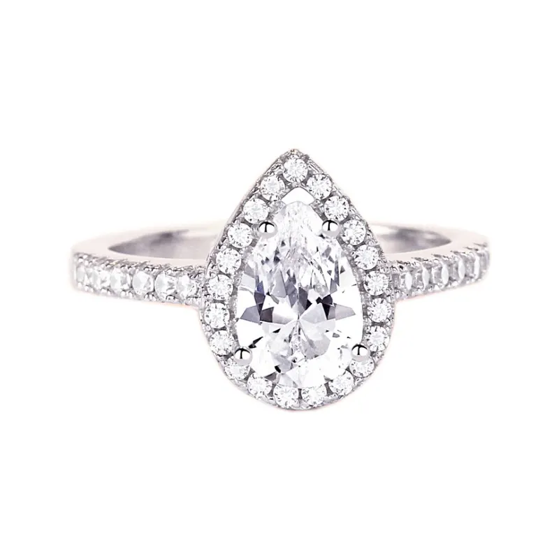 Gratis verzending naar usa peer teardrop zirkoon CZ bruiloft sieraden 925 sterling silver wedding engagement ring