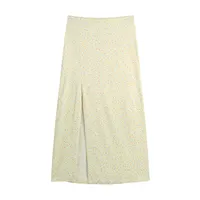 Женская длинная юбка с цветочным принтом, желтая повседневная юбка с разрезом спереди и эластичным поясом
