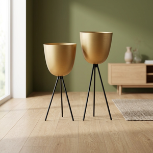 AK Brass Metal Decorative Gold Plating Metal Planter With Three Legs Black <b>Iron</b> <b>Stand</b> For Indoor Home Decor - Product Image 1