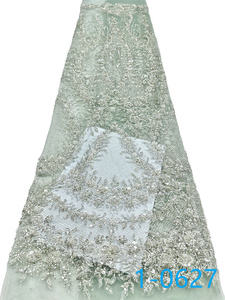 All'ingrosso tessuto di prezzo di fabbrica con perline <span class=keywords><strong>Tulle</strong></span> ricamato <span class=keywords><strong>in</strong></span> pizzo francese pesante tessuto rosso con perline tessuto di pizzo con paillettes - Product Image 4
