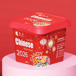 1L 30 ounce Plastic <b>sweet</b> snack chocolate storage Air Tight Container With Lids IML Chinese New year RED square <b>box</b> - Product Image 4