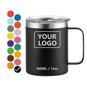 Mug de voyage et de camping isotherme à double paroi en acier inoxydable blanc avec poignée, personnalisable avec logo et motifs OEM, 12oz, 14oz, 16oz - Product Image 1