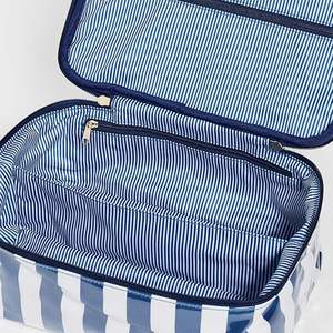 Women's Navy Blue Striped Cotton Canvas Reusable Eco-Friendly Zip Portable Travel Storage <b>Organizer</b> <b>Cosmetic</b> Bag Practical - Product Image 2