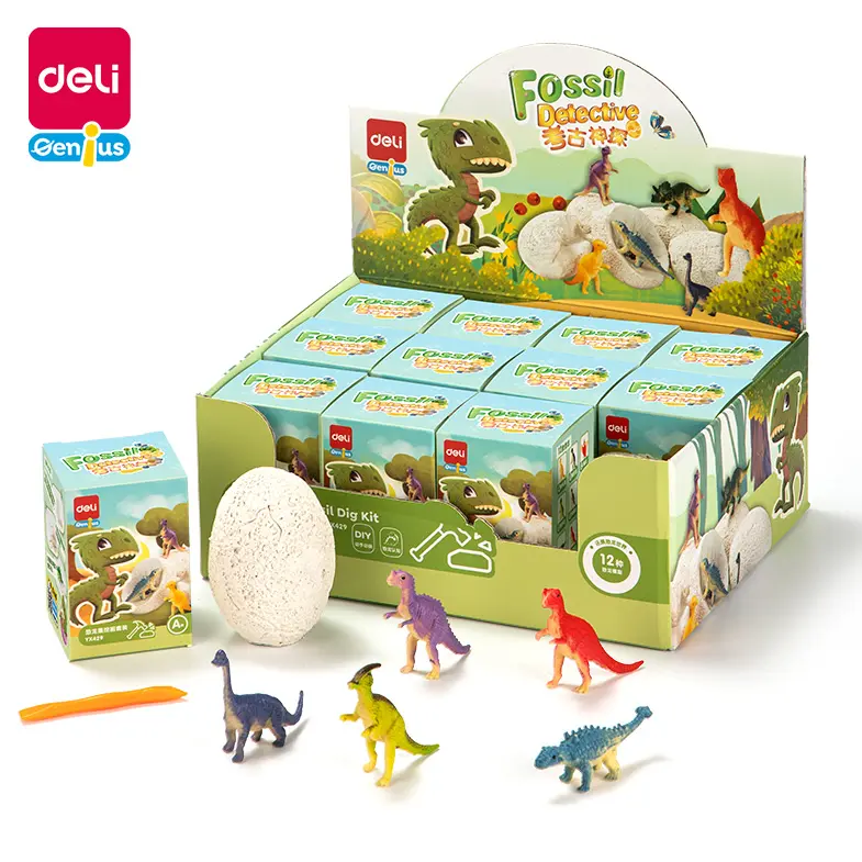 Deli YX429 12 шт./коробка Dino яйцо набор для выкапывания ископаемых детей динозавров забавные подарки игрушки 144 коробка * 12 шт. = 1728 шт. в картонной коробке набор