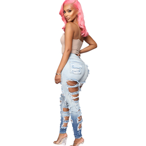 Vente en gros Nouvel Arrivage Streetwear <span class=keywords><strong>Jean</strong></span> Taille Haute Stretch Skinny Creux Déchiré Jeans Femmes Mode Lavé Chaud Sexy Fille Jeans - Product Image 5