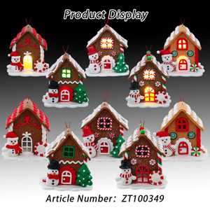 New Christmas Tree <strong>Mini</strong> Gingerbread House Windows Hanging Ornament With Snowman and <strong>Candy</strong> <strong>Canes</strong> for Kids Party Gifts Decoration - Product Image 6