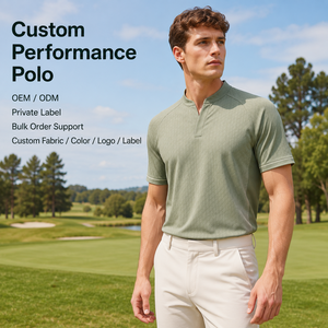 Polo Henley Personalizado con Cuello Mandarín Texturizado para <span class=keywords><strong>Hombre</strong></span>, Camisetas de Golf Elásticas de Secado Rápido, Camisetas Deportivas de Marca Privada OEM ODM - Product Image 1