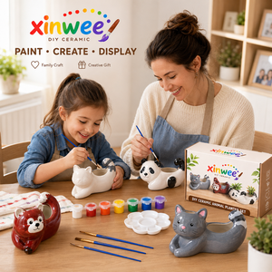 Kit per Dipingere Vasi in Ceramica a Forma di Animali, <span class=keywords><strong>Set</strong></span> Creativo per Bambini con Vasi per Piante Grasse a Forma di Panda e Gatto, Regalo Decorativo per le Festività - Product Image 3