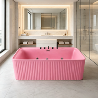 Baignoire rose moderne autoportante pour salle de bain, jacuzzi intérieur en acrylique avec jets de massage à bulles et panneau de commande