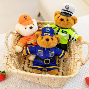 Firefighter <b>Bear</b> Plush Toy 15cm Keychain Doll Traffic Police Blue Sky Rescue <b>Cute</b> Teddy Unisex Gift for Kids - Product Image 2