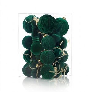 Ensemble de 38 boules de Noël suspendues en velours vert et rouge, de luxe, de haute qualité, modernes, floquées, incassables, pour la décoration de la maison - Product Image 4