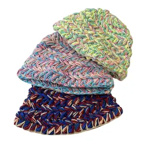 Chapeaux tricotés en vrac à la mode, chapeaux de pêcheur colorés, chapeaux au Crochet pour femmes, faits à la main, hiver chaud, bonnet tricoté de luxe