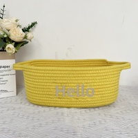 Keranjang Penyimpanan Anyaman Tali Katun dengan Pegangan Gaya Minimalis Modern Bentuk Persegi Panjang 31x21x13cm Tulisan Hello