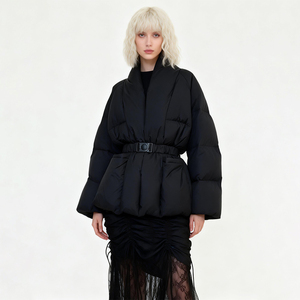 Doudoune matelassée pour femme - Manteau d'hiver moderne à capuche ceinturé en coton chaud - Parka matelassée avant-gardiste avec boucle - Logo personnalisé - Product Image 1