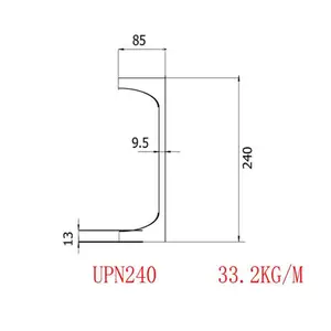 Canal de acero UPN240 Especificación 240*85*9,5*13 Estándar EN10279 material S355JR Valor de rendimiento