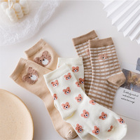 Chaussettes mi-mollet pour femme, motif ours mignon, respirantes, taille unique, style étudiant japonais et coréen, collection automne