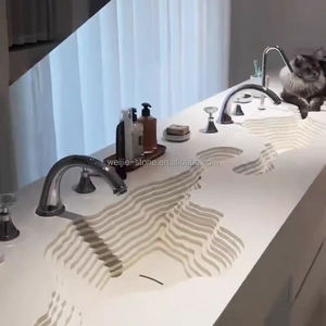 <span class=keywords><strong>Lavabo</strong></span> de mano en terrazas de mármol blanco grabado de lujo para baño de diseño moderno <span class=keywords><strong>Lavabo</strong></span> de baño montado en la pared con acabado pulido Premium - Product Image 6