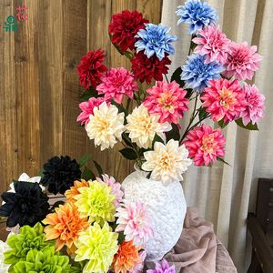 Milan Lihua - Arreglo de Ramo de 3 Cabezas de Dalias de Seda Brocada para Fotografía de Bodas y Ceremonias de Graduación - Product Image 1