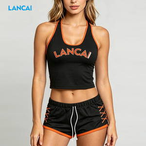 LANCAI Women's 2 Piece Outfit Colorblock Racerback Tank Top Lace-Up Drawstring Shorts Set Casual Workout Streetwear Matching - Product Image 1