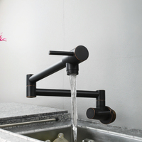 Robinet de cuisine mural moderne en acier inoxydable brossé, monotrou, double poignée, eau froide uniquement, pour hôtels, pliable, garantie 5 ans