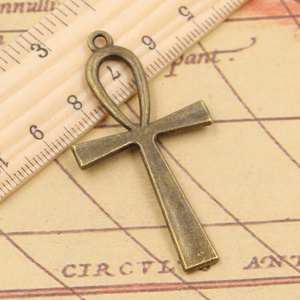 Liontin Anka Salib Mesir Simbol Kehidupan 52x28mm Buatan Tangan, Warna Perak Tibet Vintage, DIY untuk Gelang N - Product Image 4