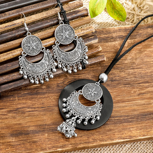 Ethnic Jewelry <b>Set</b> <b>Silver</b> Plated <b>Necklace</b> And Earrings With Flower Pattern For Women Everyday Wear - Product Image 1