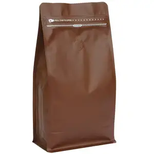 Customized Brown High Barrier Aluminum Foil Flat Bottom Standing coffee bean packaging bags