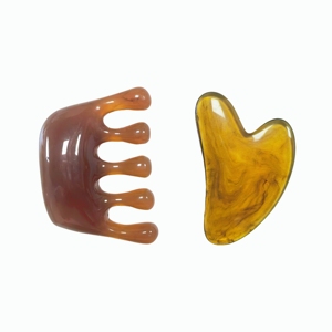 Ensemble de peignes de massage du cuir chevelu en résine en 2 pièces, planche de raclage facial Gua Sha, outil de massage pour les soins de la peau - Product Image 1