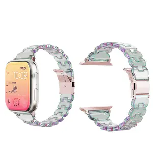 Women Men with Stainless Steel Metal Buckle Acrylic Replacement Lightweight Wristband For Apple Watch 9/8/SE/7/6/5/4/3/2/1