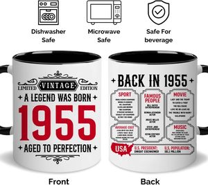 Taza de Café de Cerámica Desechable Vintage de 1955, 11 oz, con Diseño Floral, Apta para Microondas y Lavavajillas, <span class=keywords><strong>Regalo</strong></span> para Fiestas, para Hombres, Mujeres, Papá - Product Image 3
