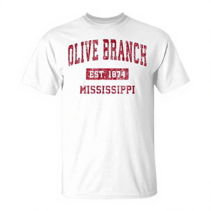 Olive Branch Mississippi Est 1874 T-shirt rouge vintage - Product Image 2