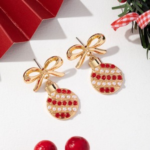 2025 moda Popular nuevo estilo Navidad rojo perla arco bombilla diamantes de imitación Stud pendientes joyería de moda para mujeres accesorios regalos - Product Image 5