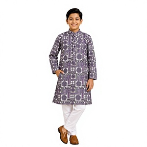 Ropa Tradicional Étnica para Niños de 0 a 14 Años, Estampado Digital en Lino, Sin Arrugas, Largo hasta la Rodilla, Corte Regular, Estilo India/Pakistán - Product Image 2